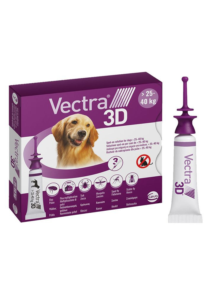 Краплі інсектоакарицидні для собак Vectra 3D 3 піпетки 4.7 мл (3411112281589) Ceva (279568779)