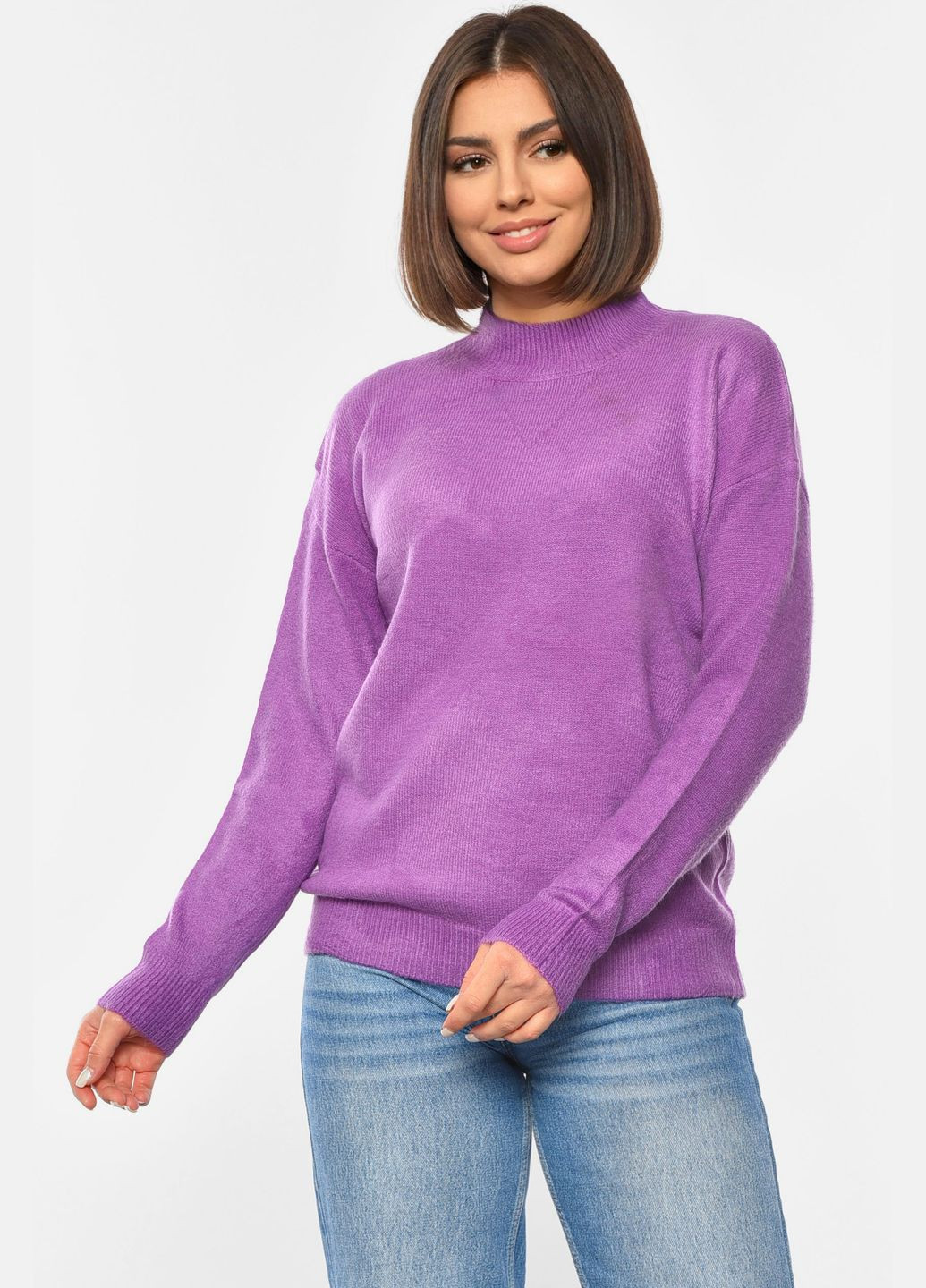 Бузковий демісезонний светр жіночий напівбатальний бузкового кольору пуловер Let's Shop