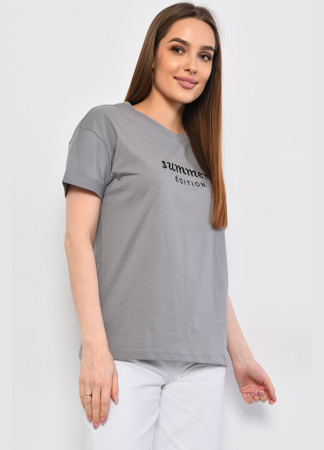 Серая летняя футболка женская серого цвета Let's Shop