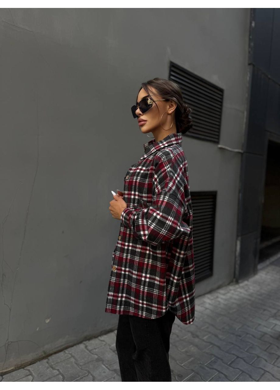 Бордовая повседневный рубашка в клетку DK/DL Мода без кордонів с длинным рукавом