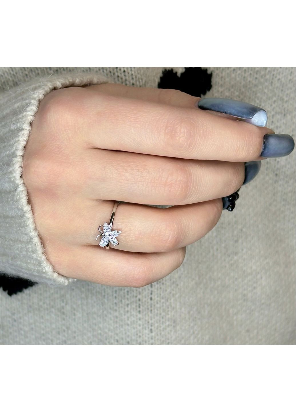 Срібна каблучка "Метелик" з кубічним цирконієм покрита родієм Family Jewelry House (356567815)