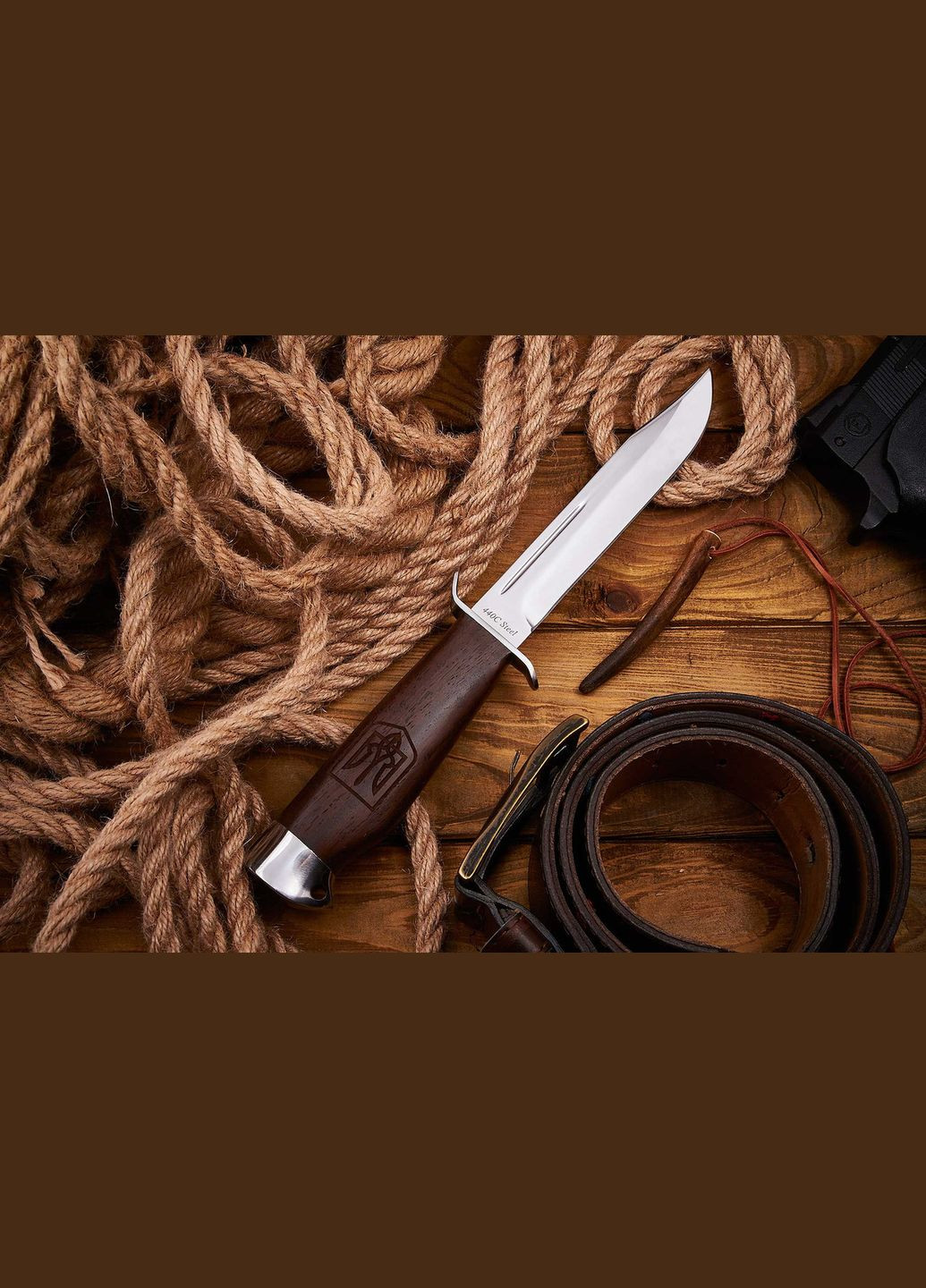 Нож Финка Тактический Охотничий с Удлиненным лезвием, Гардой, Деревянной рукоятью ГЕРБ УКРАИНЫ Grand Way (370770536)