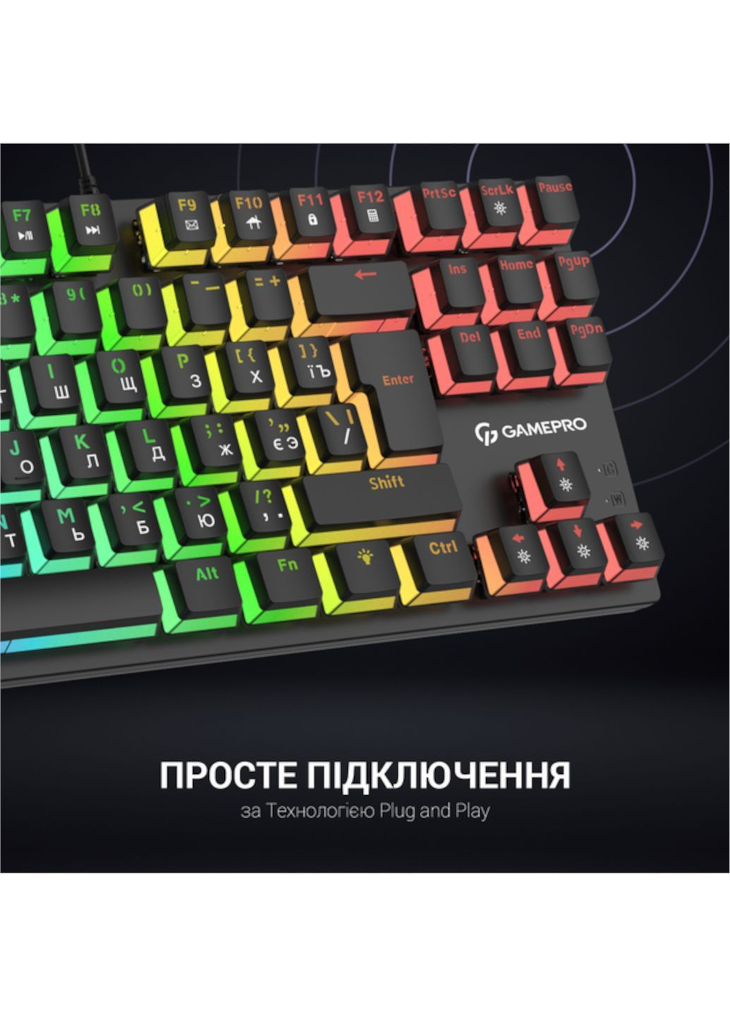 Игровая клавиатура механическая с RGB-подсветкой Blue Switch TKL, черная, проводная, без нумпада GAMEPRO (366249345)