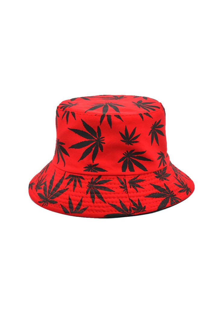 Панама красная No Brand Red With Black Leaves Bucket Hat Unisex (356677724)