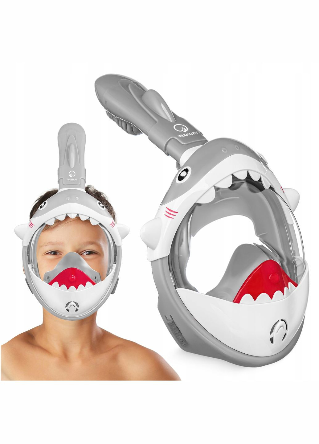 Маска для снорклинга Shark полнолицевая, детская Grey (P-5905973405447) TSUNAMI (345707434)