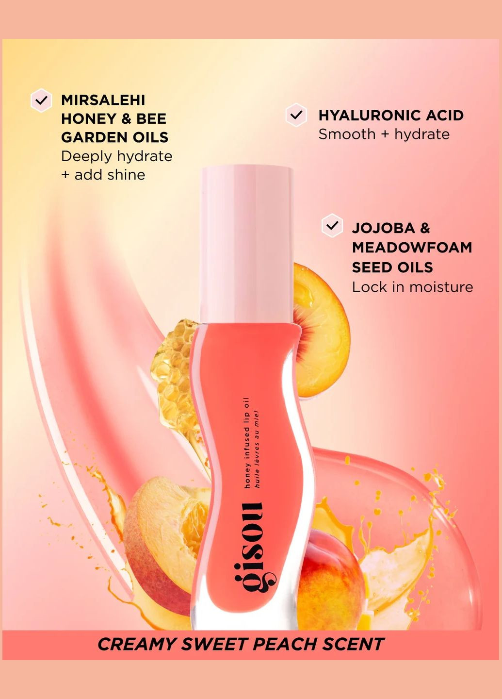 Масло для губ "Bee-llini Peach" Honey Infused Lip Oil Gisou (330805563)