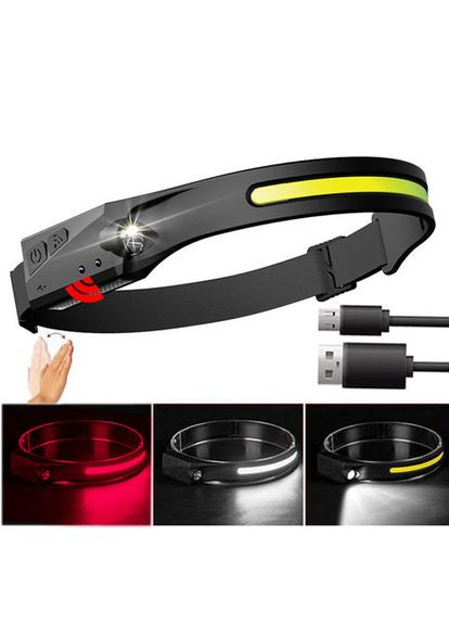 Светодиодный фонарь налобный сенсорный с аккумулятором 1200 mAh Li-ion BL-W689/G28-LM+COB Black No Brand (350349116)