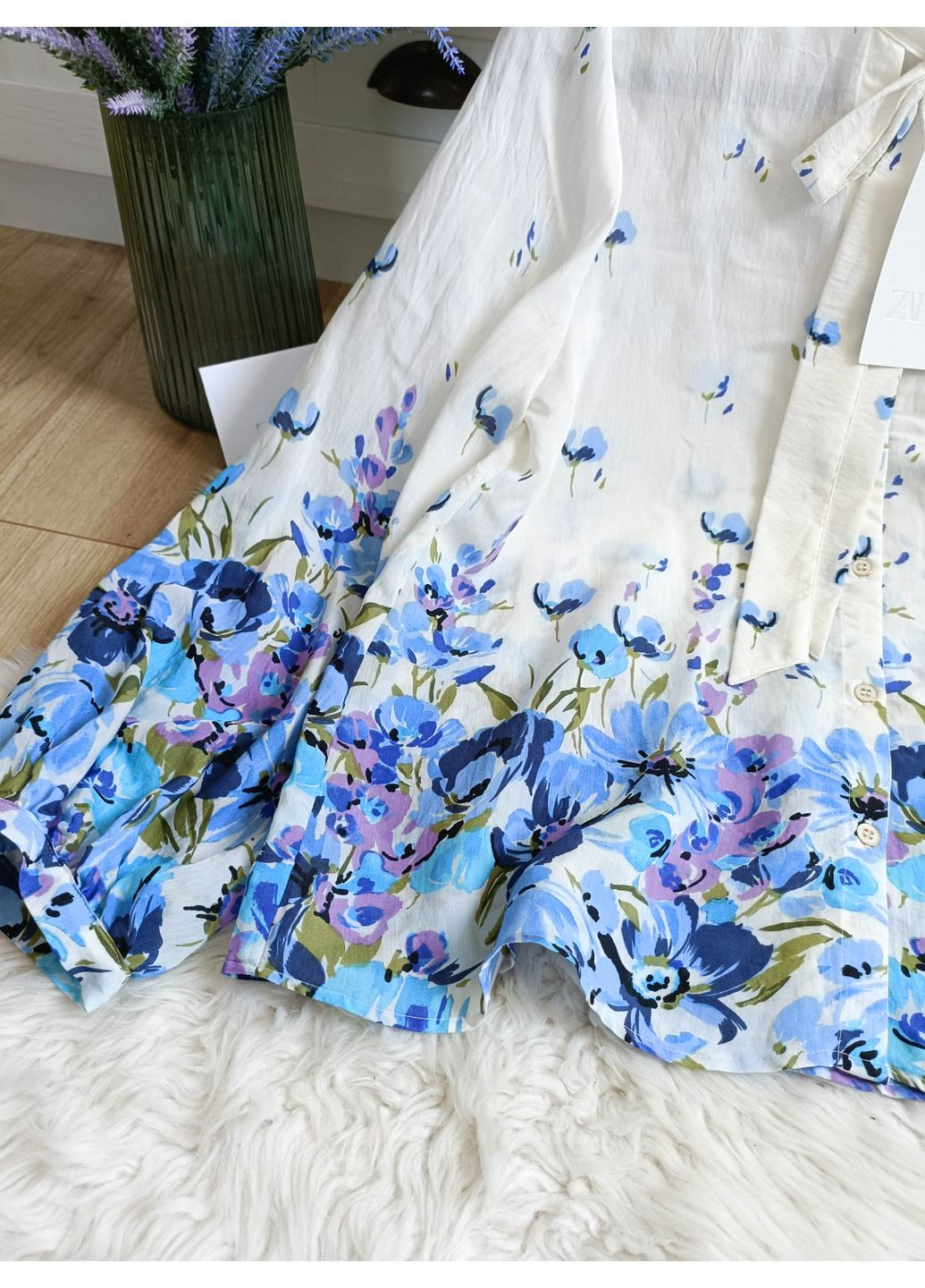 Белая блузка с цветочным принтом и завязкой Zara