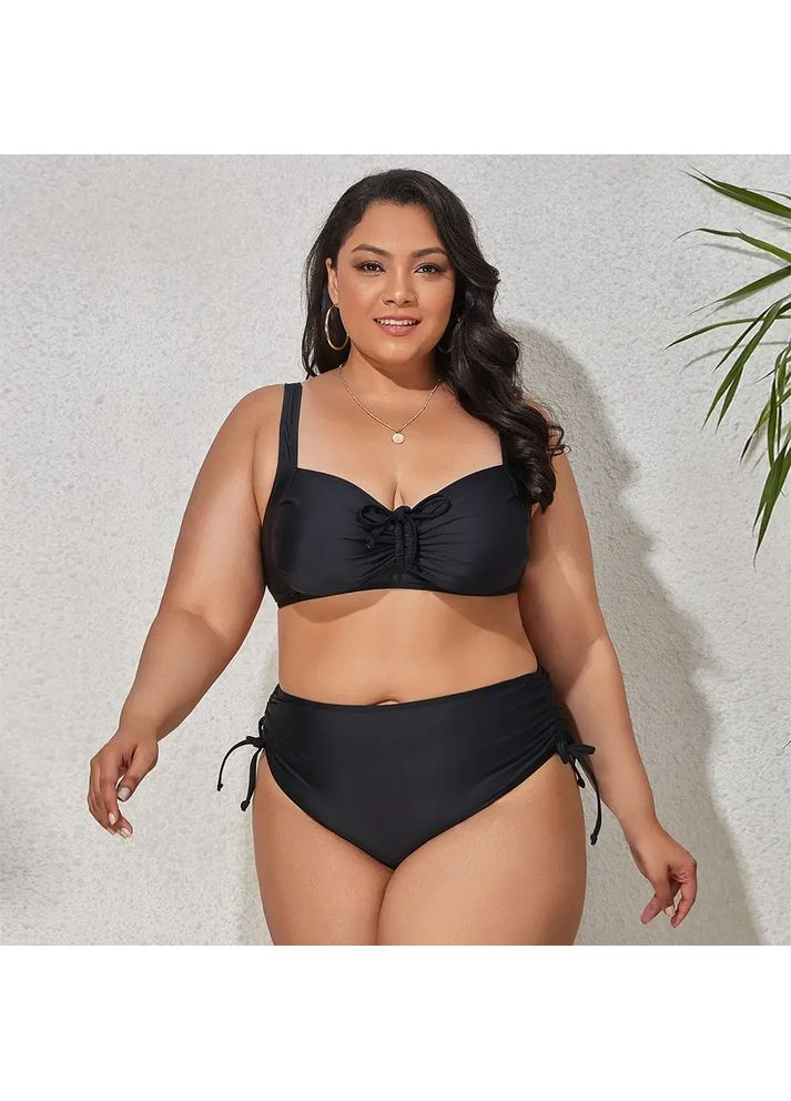 Чорний літній роздільний купальник із чашечками великих розмірів. роздільний жіночий купальник із плавками високої посадки 2xl China