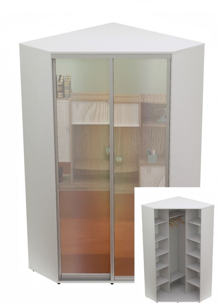 Шкаф-купе двухдверный угловой 100*100*220 см Белый 2 двери Зеркало Угол-1 Алекса (360446719)