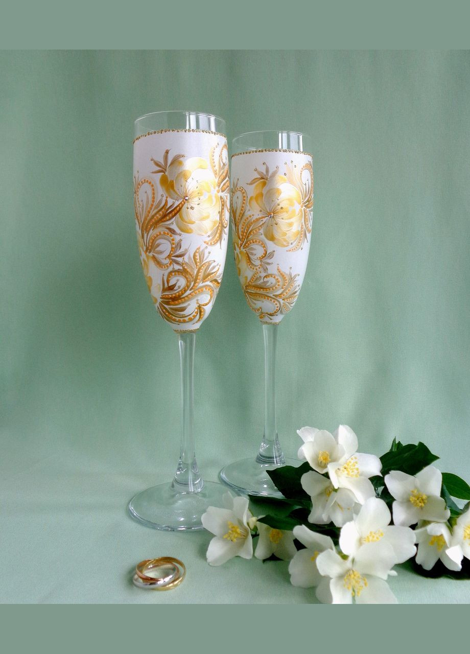 Весільні Келихи з оригінальною розписом ручної "Золота квітка" No Brand (349842612)