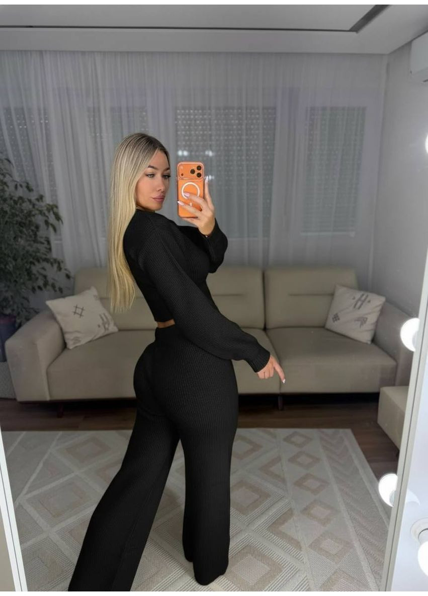 Жіночий в’язаний костюм із укороченим топом та брюками No Brand (370079719)