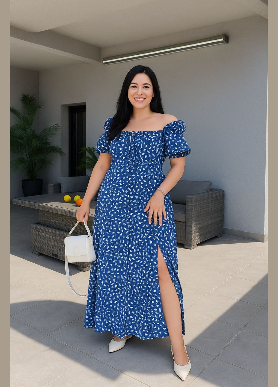 Голубое повседневный, кэжуал женское платье макси а-силуэт Style Point