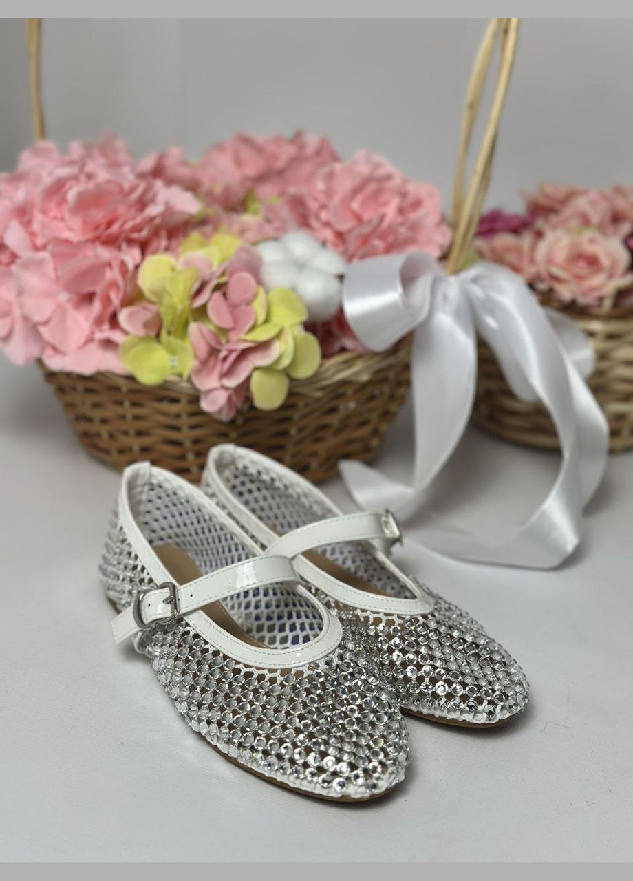 Женские стильные женские балетки | белые однотонные стразы (319511835)