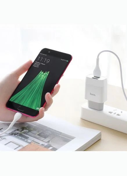Зарядний пристрій для телефону + кабель MicroUSB Android C73A |2USB, 2.4 A| Білий Hoco (337350557)