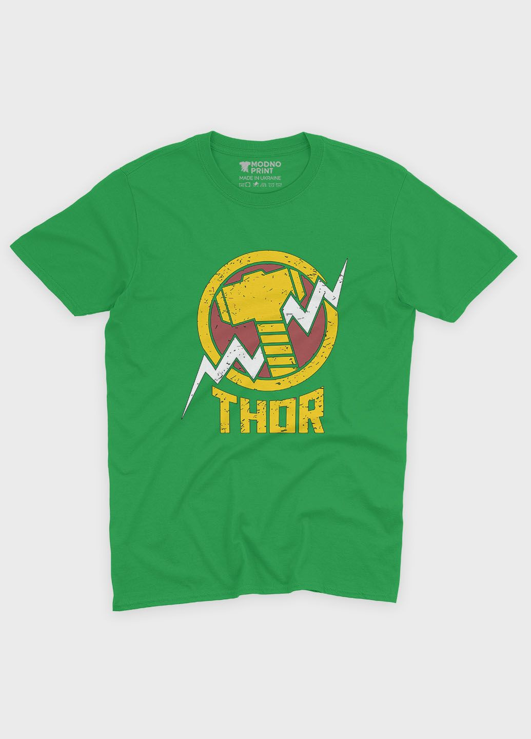 Зеленая демисезонная футболка для мальчика с принтом супергероя - тор (ts001-1-keg-006-024-006-b) Modno