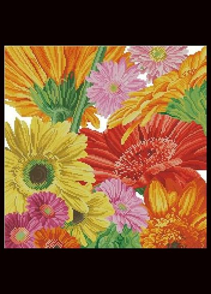 Набір для вишивки хрестиком. Розмір: 40*40 см/26*26 см Гербери Лоскуток (315353522)