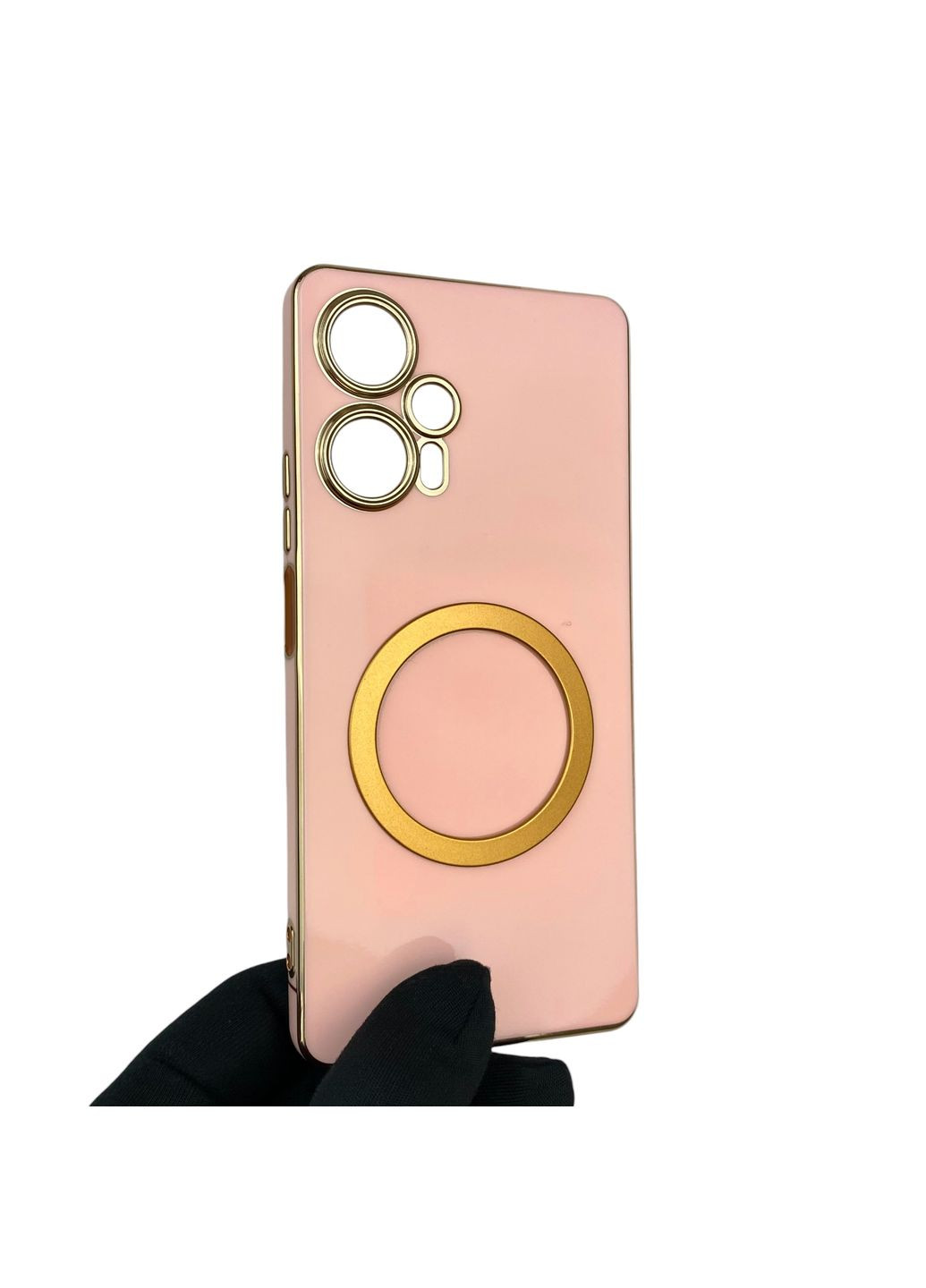 Чохол для Redmi Note 12 Turbo глянцевий з кільцем MagSafe із золотою окантовкою на сяомі редмі нот 12 турбо пудровий gs1 Xiaomi (366231344)