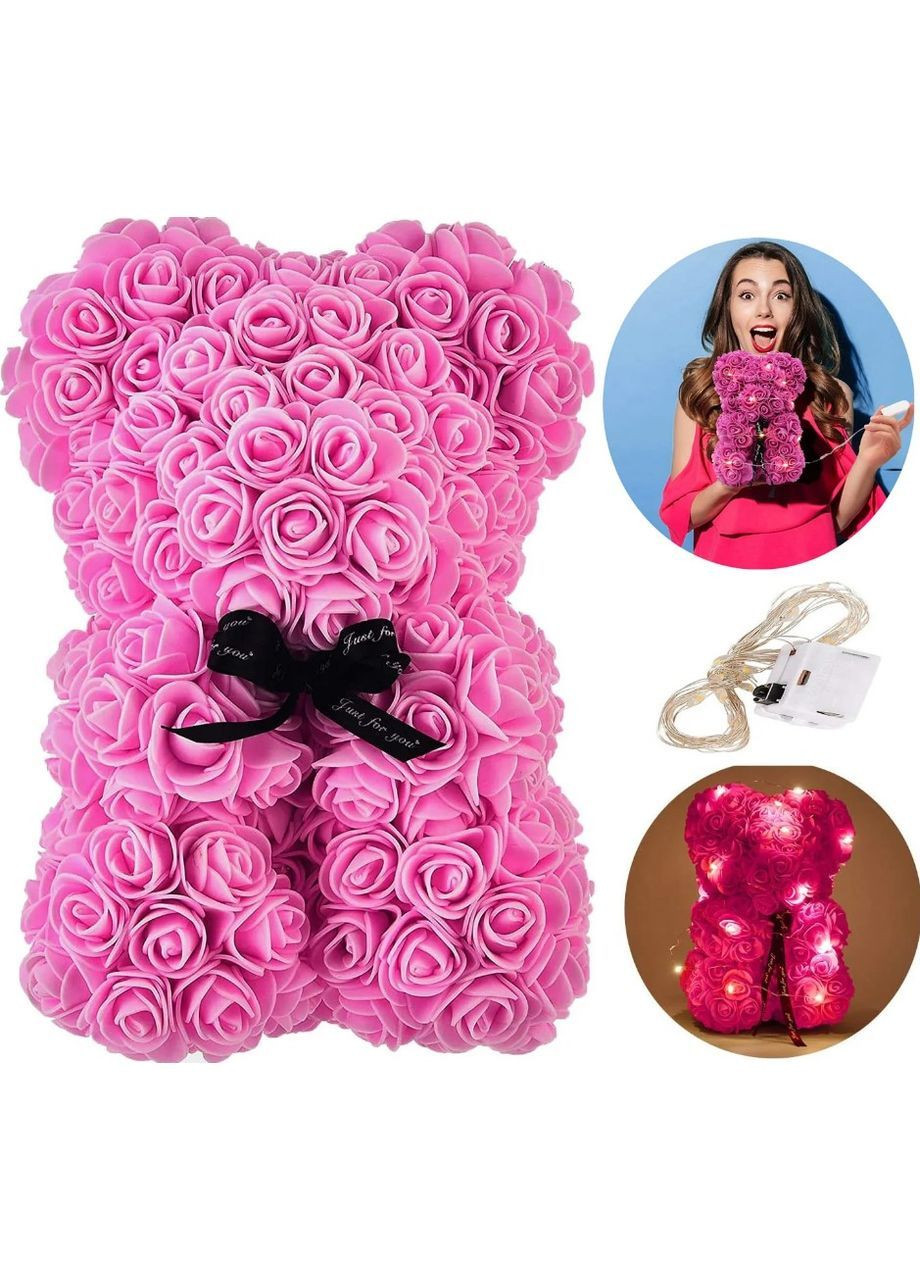 Подарочный 3D-мишка Teddy Flower из декоративных роз с яркой подсветкой 25 см (2104618745) No Brand (367056675)