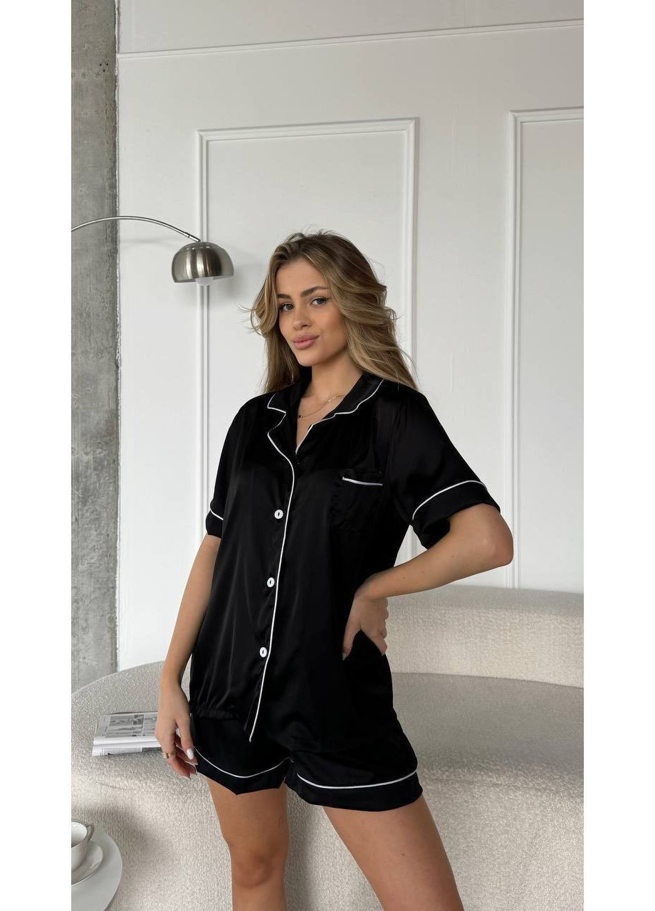 Черная всесезон женская пижама рубашка + шорты No Brand