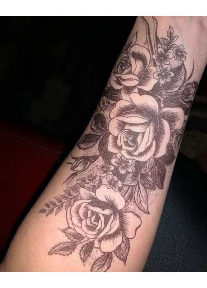 Тимчасове тату Чорна троянда з компасом 21х15 см, Fine Line, контурні (TH486) Tattoo (366891010)