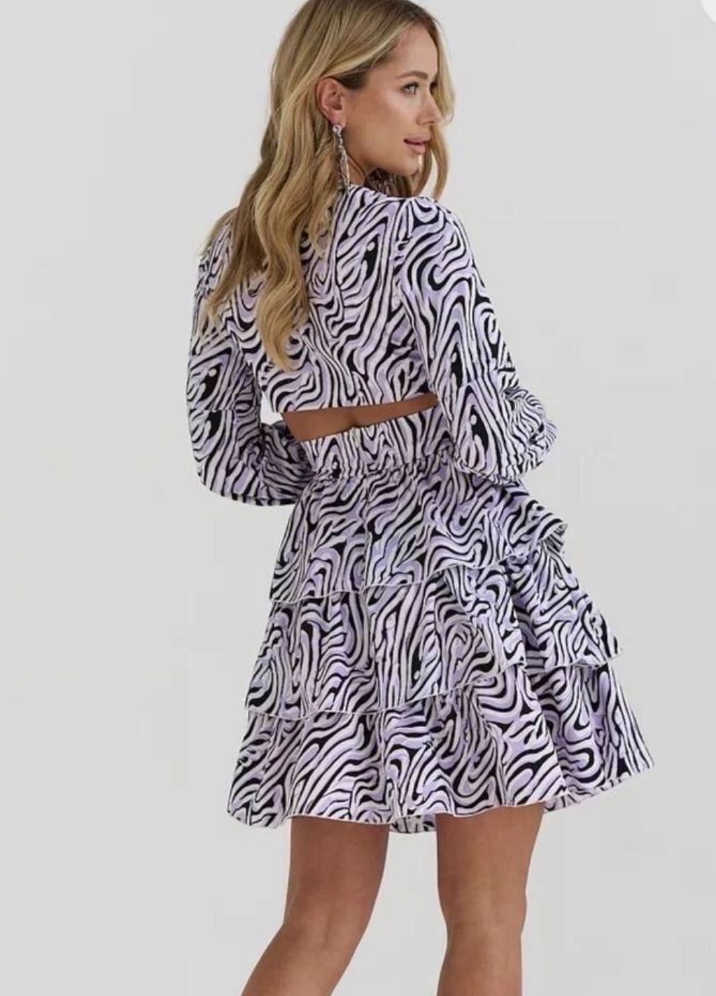 Черно-белое повседневный принтованное платье необычного пошива No Brand зебра