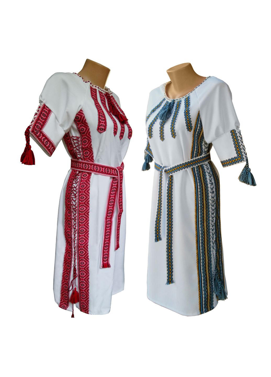 Белая женское вышитое платье с желто-голубым орнаментом НоКо узор орнамент (306741140)