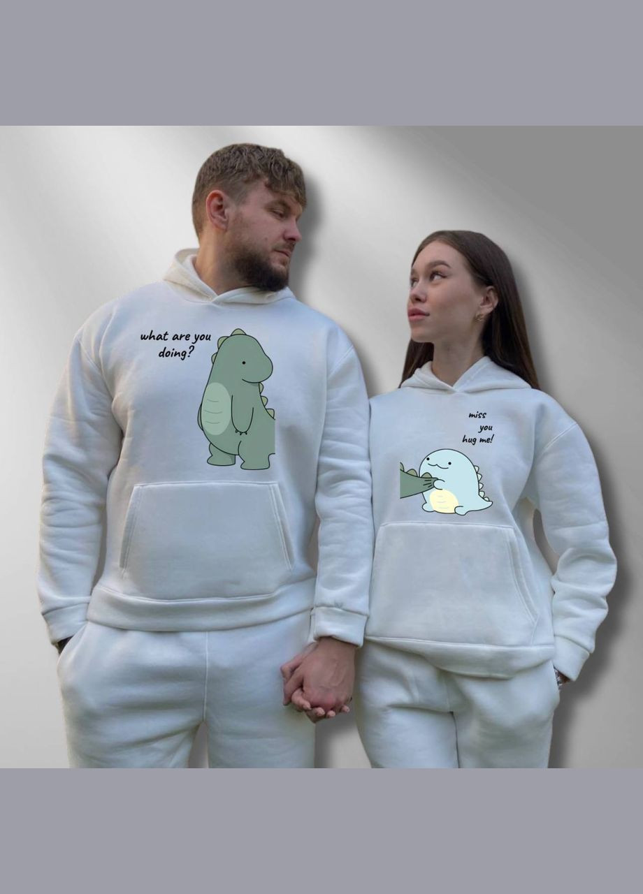 Парные худые теплые с капюшоном, в белом цвете, принт "Дракончики" (578) Hand Made (358897511)