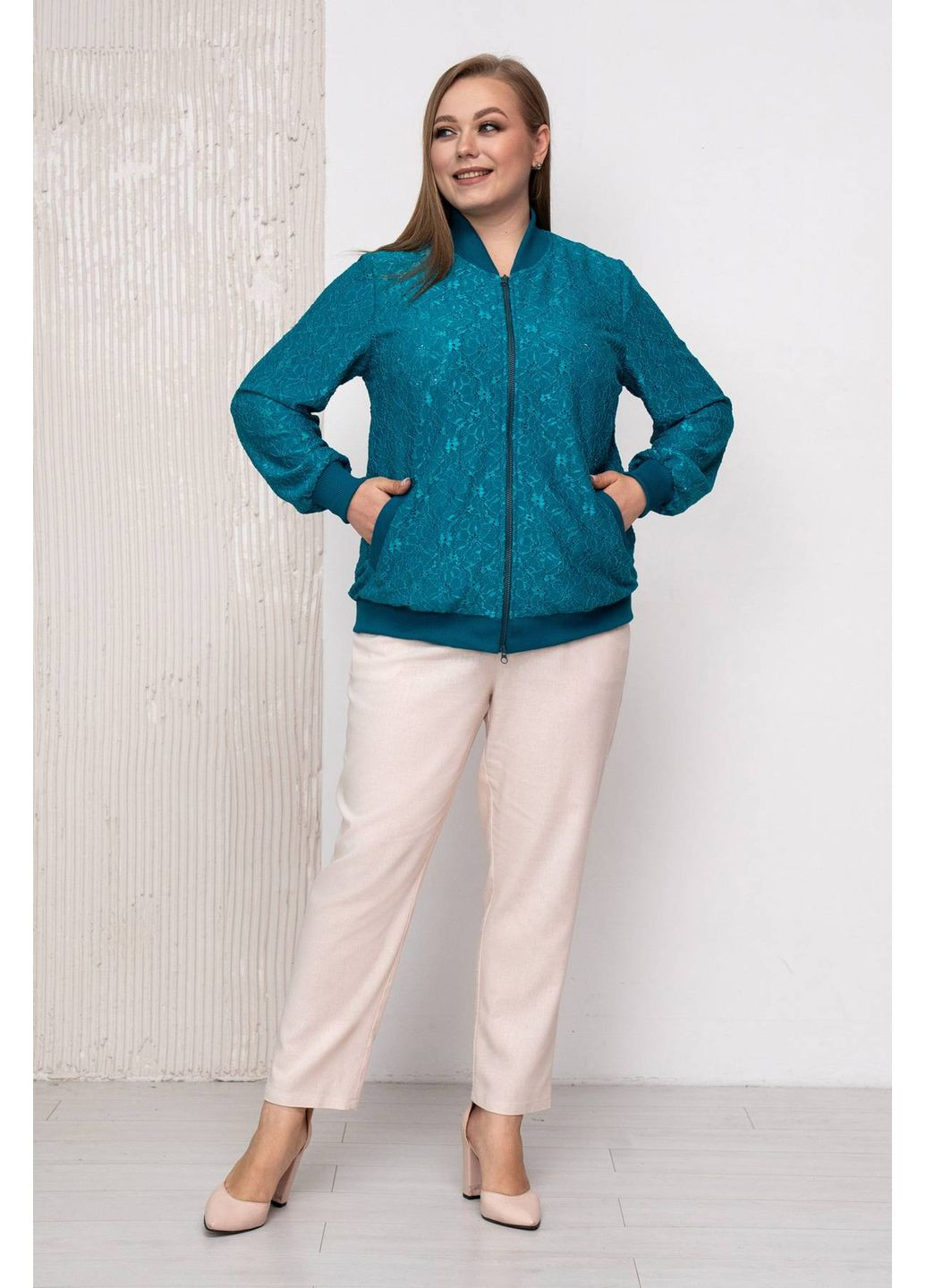 Гипюровый бомбер ТАЛА бирюзовый 54 Tatiana (349442007)