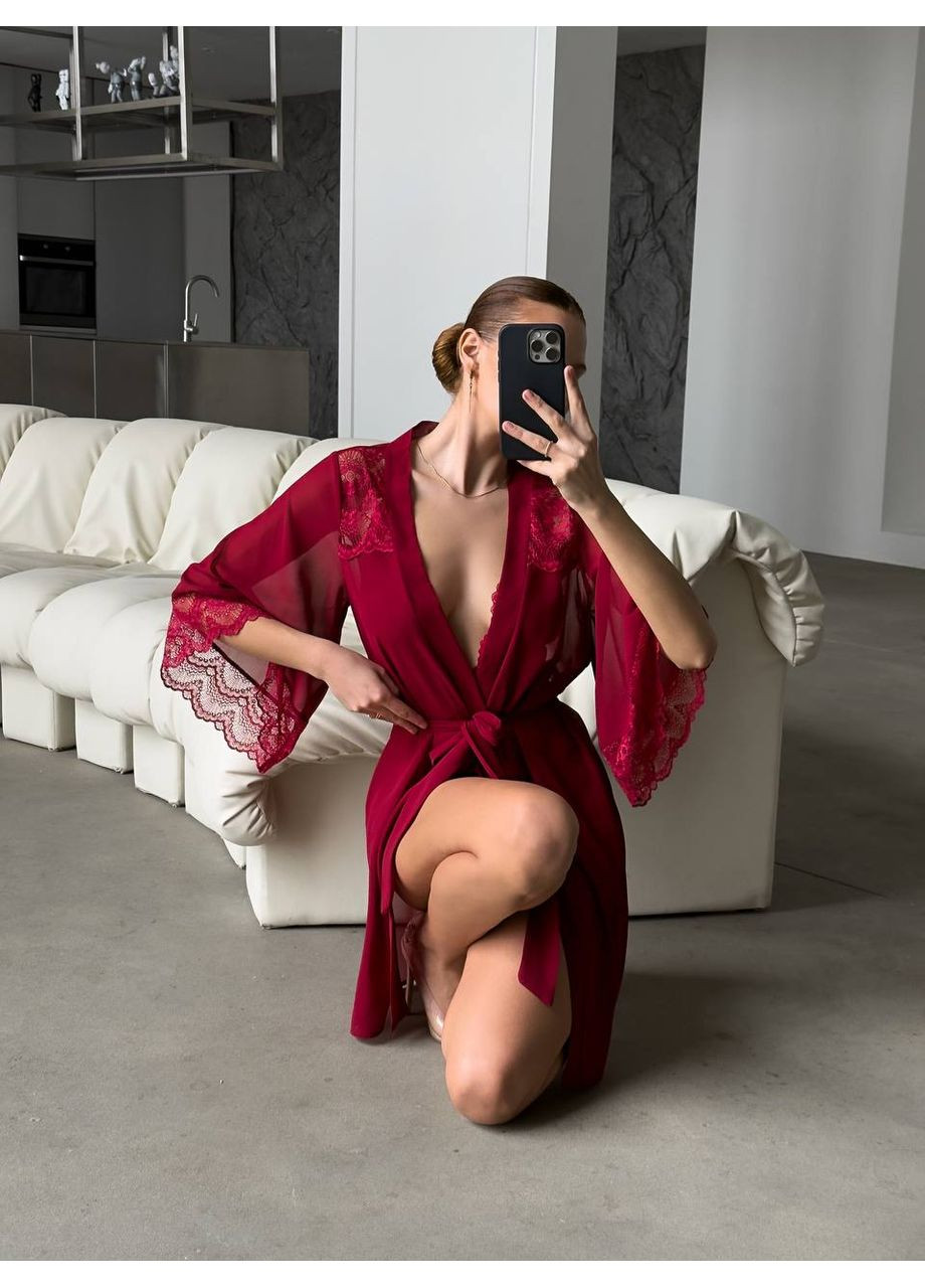 Боді та халат червоний з мереживом і сіткою Vital-Textile 595/88 (361853734)