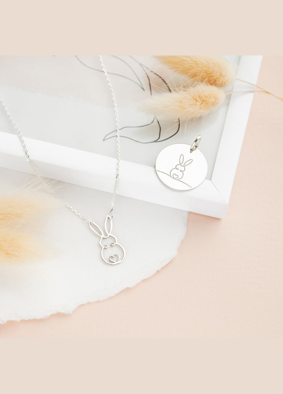 Кулон срібний Зайченя зі світлою та темною шубкою двосторонній з гравіюванням на металі Каштан (342335603)