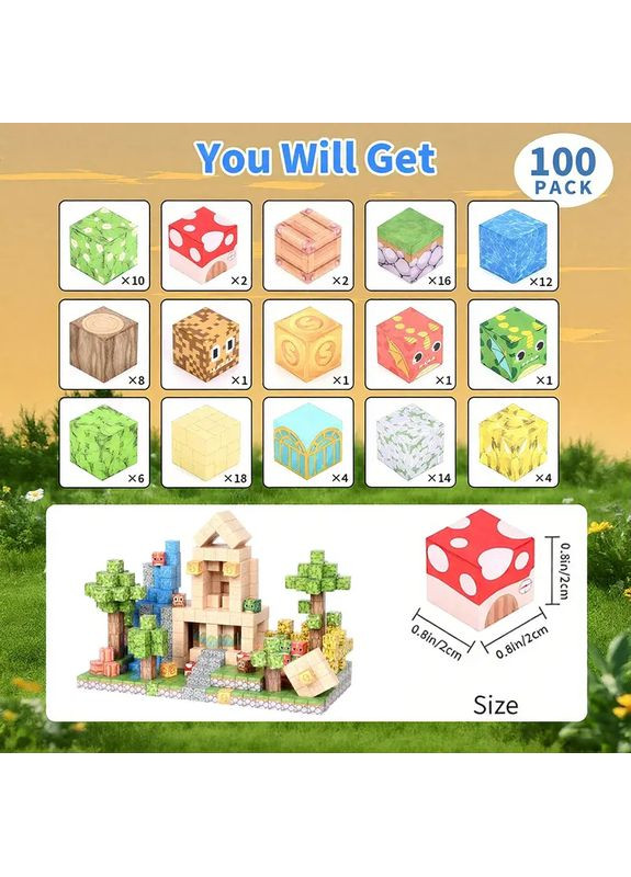 Магнітний конструктор Minecraft 100 шт по грі Майнкрафт Дракони та мухомори Mk001025 No Brand (363042379)