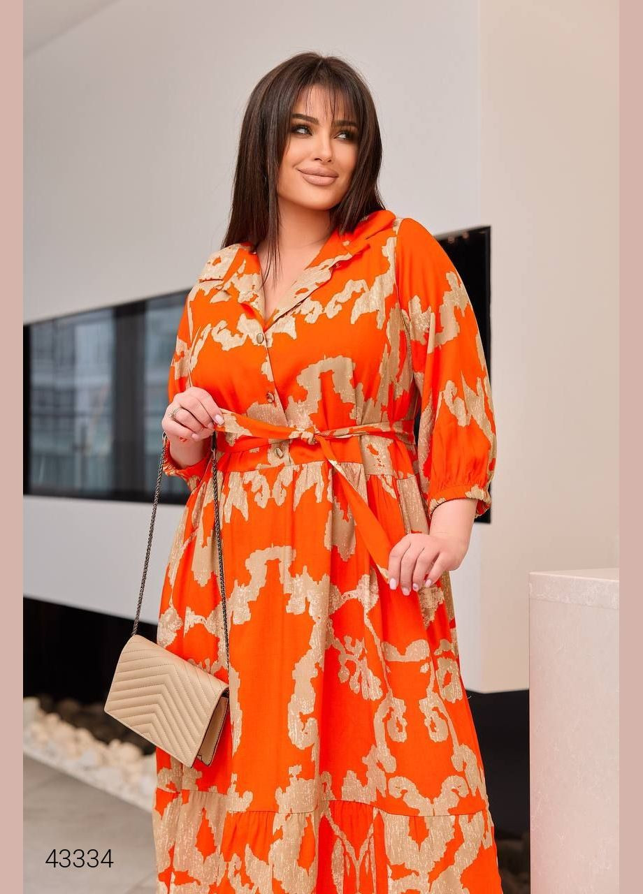 Оранжевое повседневный платье больших размеров Liton с абстрактным узором