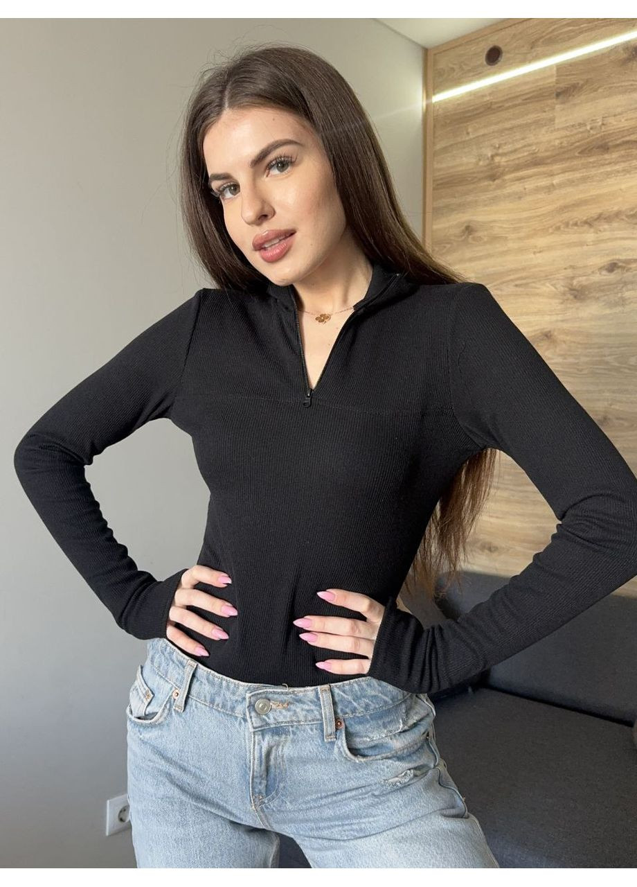 Теплый однотонный боди в рубчик черного цвета 35012 No Brand (362474286)