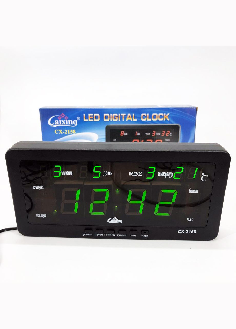 Годинник настільний CX-2158 із зеленою підсвіткою, Електронний настільний годинник digital світний Caixing (372908596)