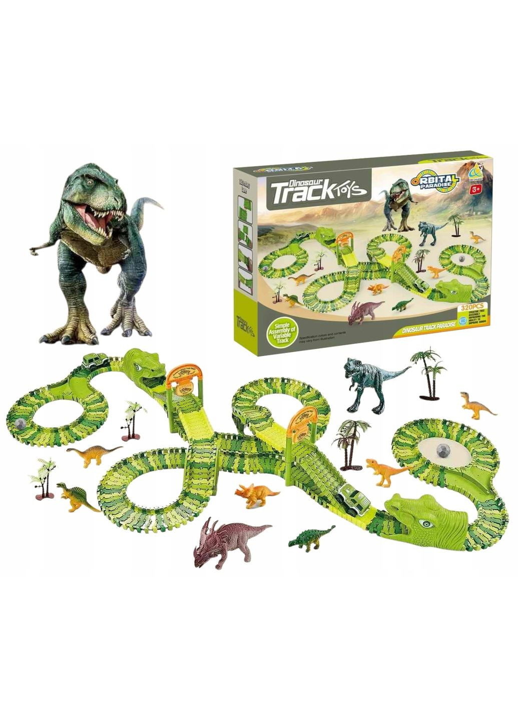 Дитячий автотрек із динозаврами 320 деталей 480 см 2 машинки No Brand (363042436)
