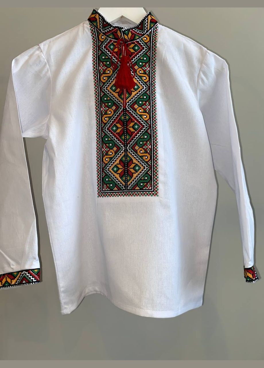 Яскраво-червона багатоколірна вишиванка на хлопчика Lelyk візерунок геометричний бязь (303354981)