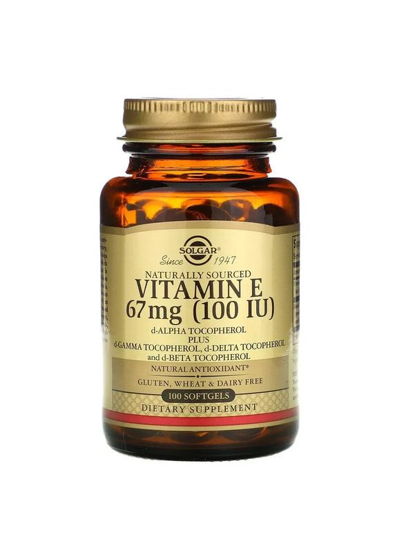 Витамин Е "Vitamin E" 100 МЕ/67 мг, 100 капсул Solgar (361118102)