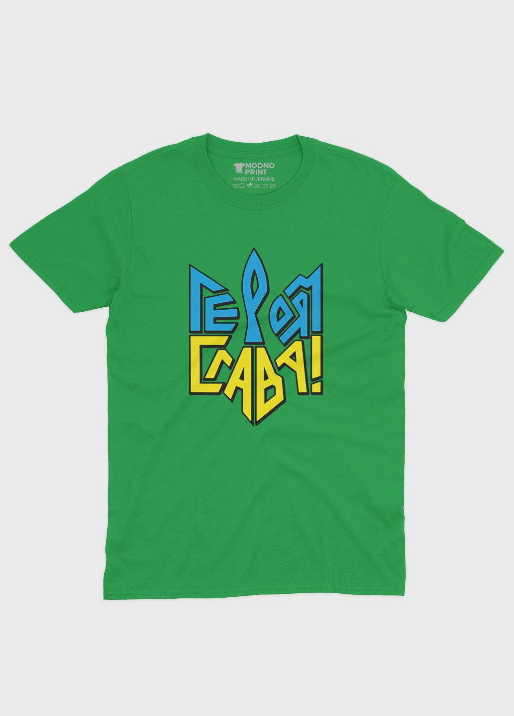 Зеленая демисезонная футболка для мальчика с патриотическим принтом гербтризуб (ts001-2-keg-005-1-038-b) Modno