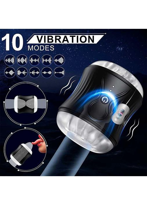 Двухсторонний автоматический мастурбатор Jaffen из 10 режимов вибрации черного цвета из медицинского силикона. China (360604493)