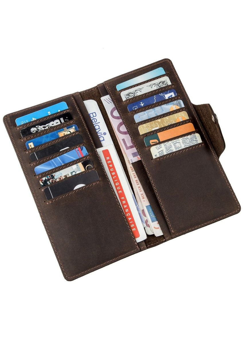 Мужской кожаный бумажник с отделениями для карт и купюр коричневый (sku_16169) No Brand (327820476)