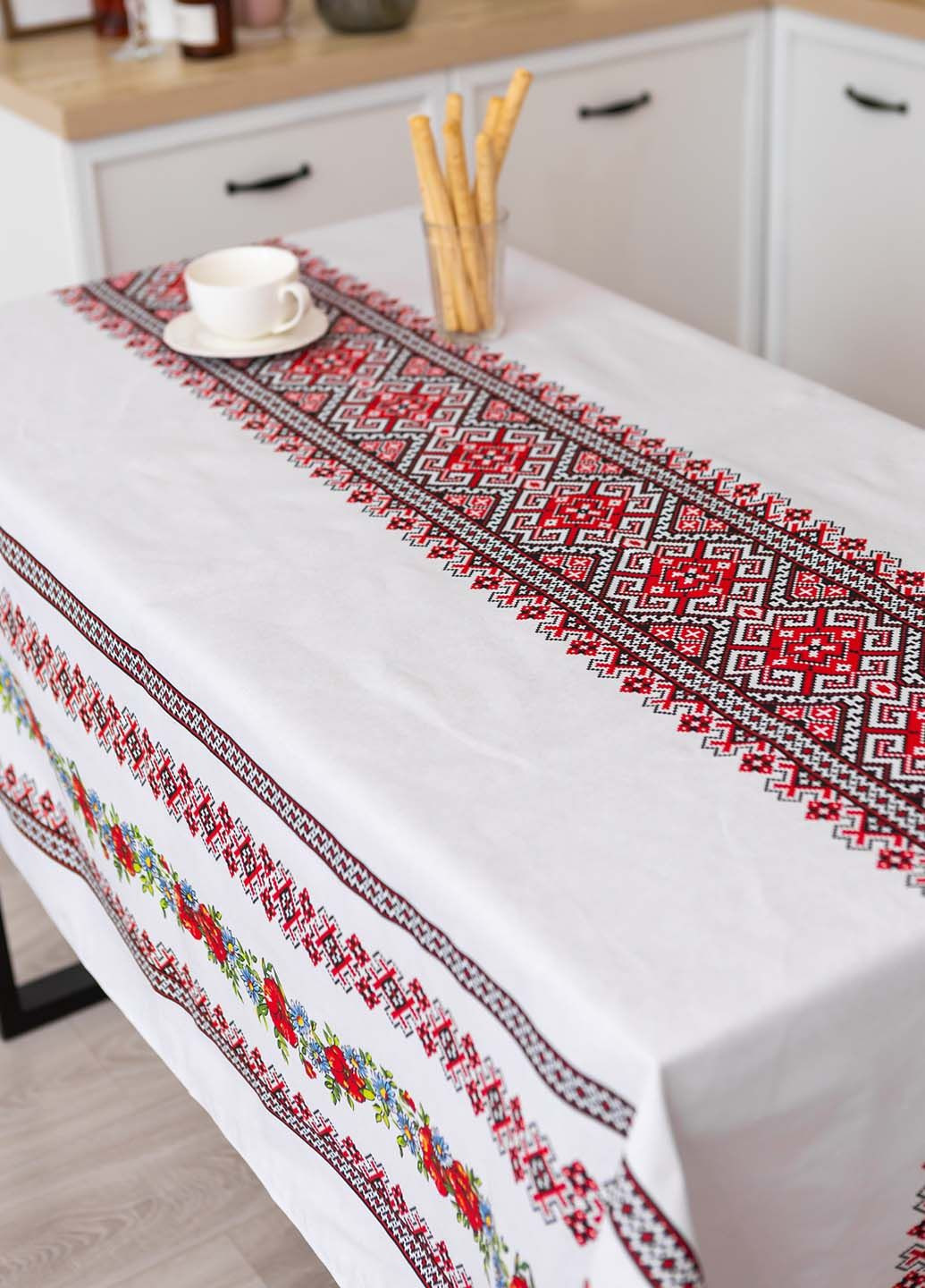 Скатерть хлопковая "Буковина" (красная) 1.5м х 2.2м (раскладной стол) Homedec - (352767919)