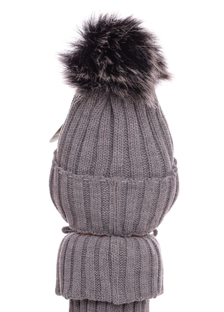 Шапка вязкая на флисе для мальчика Never look back + хомут светло-серая 12м+ (50468) BABYKROHA (317042809)