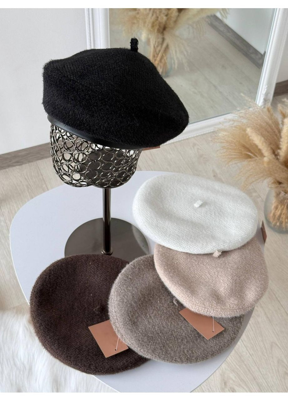 Берет жіночий вовняний з пухнастою текстурою / Теплий берет з м’якої вовни жіночий No Brand (366571871)