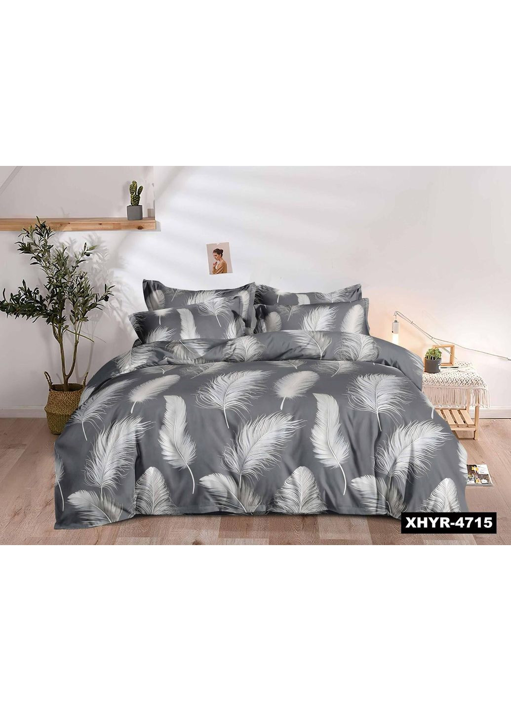 Постільна білизна новорічна полуторний Пакистанська байка 150 х 220 см 4715 Сіра 70 х 70 см No Brand (362414440)