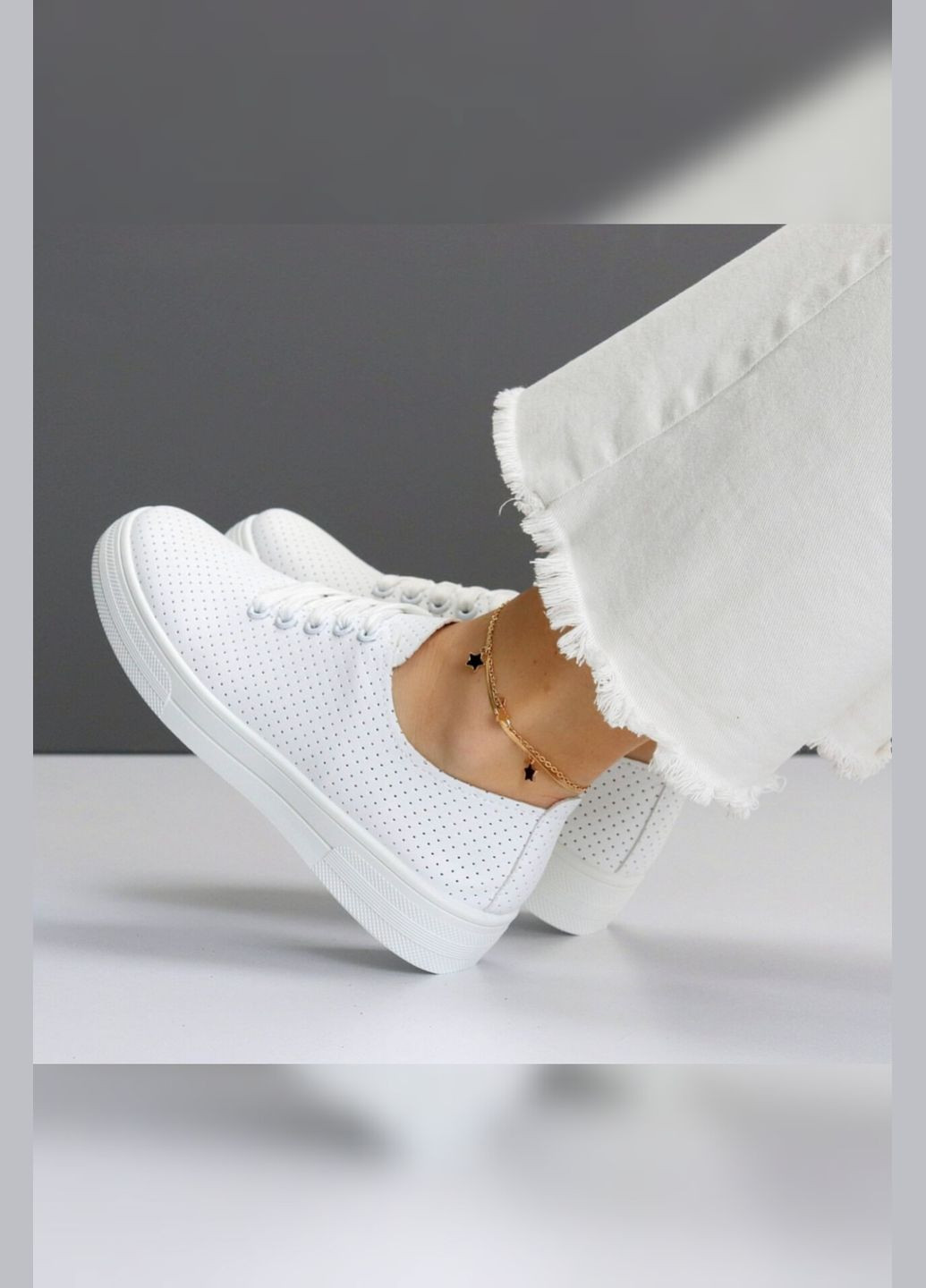 Білі жіночі білі кеди з перфорацією, літні Mengfuna Кеди