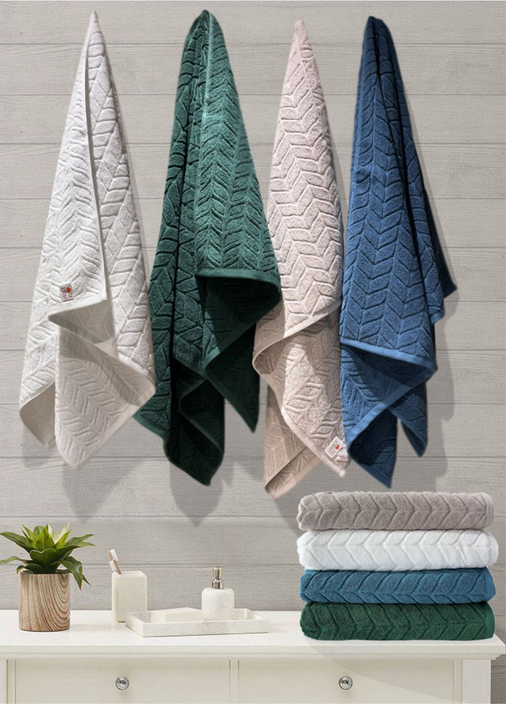 Набір 2 жакардові рушники для ванної, готелів, СПА, на подарунок, 70 х 140 см Milano зелений Lovely Svi абстрактний зелений