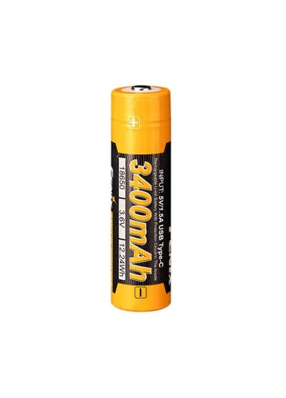 Акумулятор 18650 3400mAh 3.6V Li-ion із Type-C зарядкою (Чорно-жовтий) Fenix (336381145)