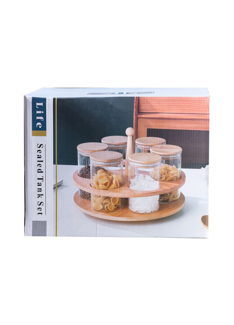 Банки для сыпучих продуктов набор из 6 штук по 580 мл на деревянной подставке Jooki (358706030)