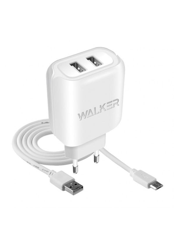 Мережевий зарядний пристрій (адаптер) 2в1 WH-27 2USB / 2.1A + Micro white Walker (333827647)